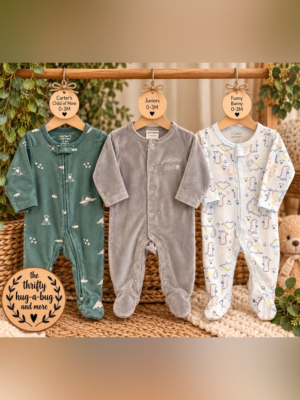 3-Piece Baby Sleeper Bundle 0–3M | Carter’s, Juniors & Funny Bunny 🦕🌿
